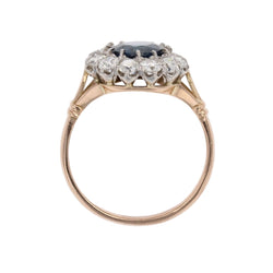 Bague marguerite ancienne en or rose et platine avec saphir et diamants - Castafiore