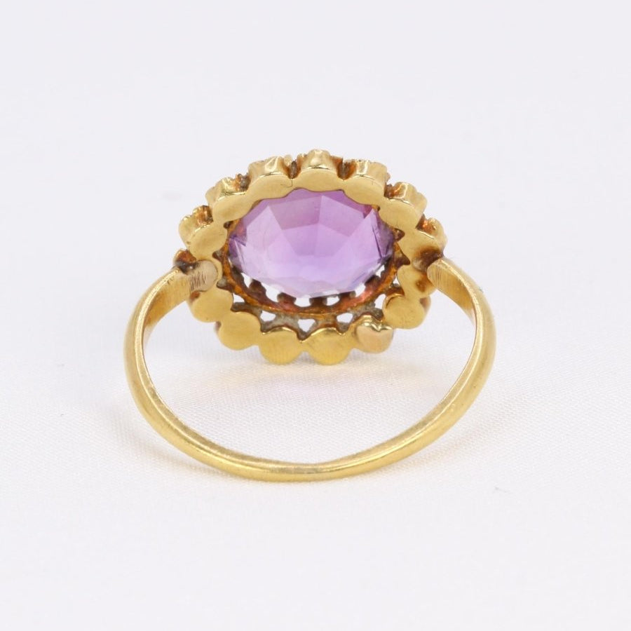 Bague marguerite ancienne or jaune amethyste perles fines - Castafiore