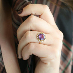 Bague marguerite ancienne or jaune amethyste perles fines - Castafiore