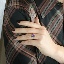 Bague marguerite ancienne or jaune amethyste perles fines - Castafiore