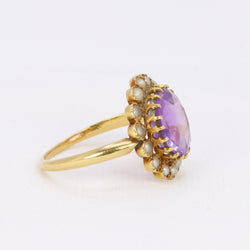 Bague marguerite ancienne or jaune amethyste perles fines - Castafiore