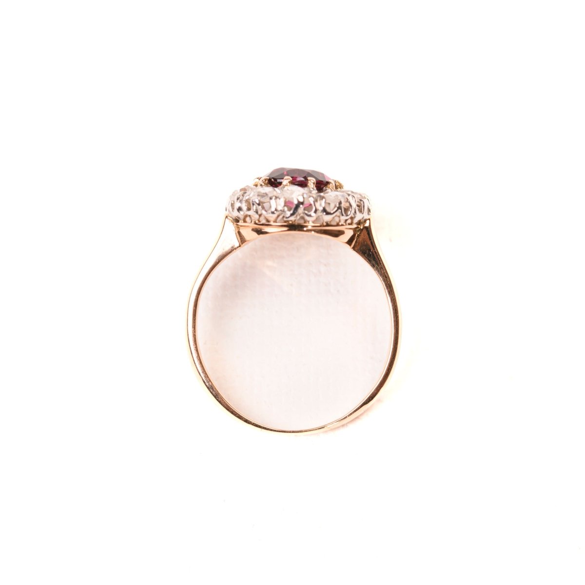 Bague marguerite ancienne rhodolite et diamants en or rose - Castafiore