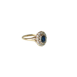 Bague Marguerite Ancienne Saphir 0,85 Cts et Diamants sur Or jaune - Castafiore