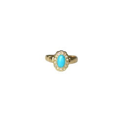Bague Marguerite Ancienne Turquoise Diamants Or Jaune - Castafiore