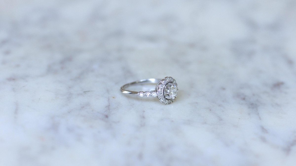 Bague Marguerite Art Deco Diamants sur Platine - Castafiore