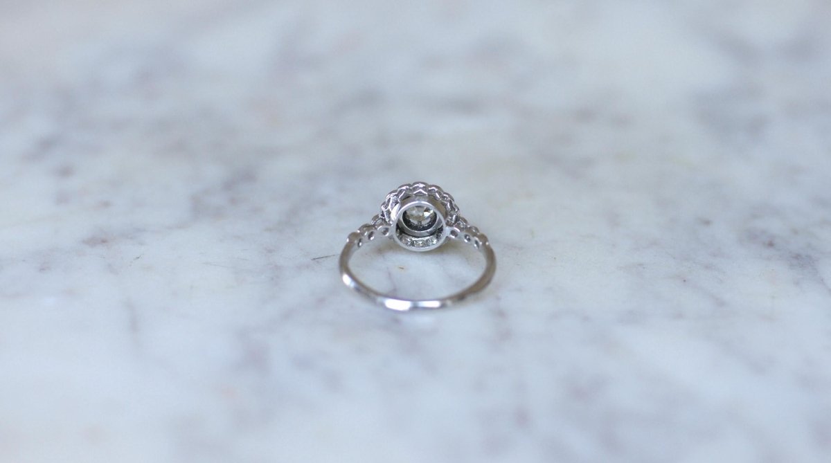 Bague Marguerite Art Deco Diamants sur Platine - Castafiore