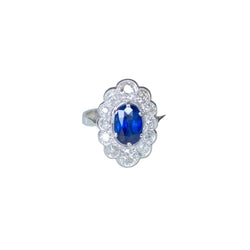 Bague Marguerite Art Deco Saphir Ceylan 1,90 Cts et Diamants - Castafiore
