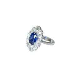 Bague Marguerite Art Deco Saphir Ceylan 1,90 Cts et Diamants - Castafiore