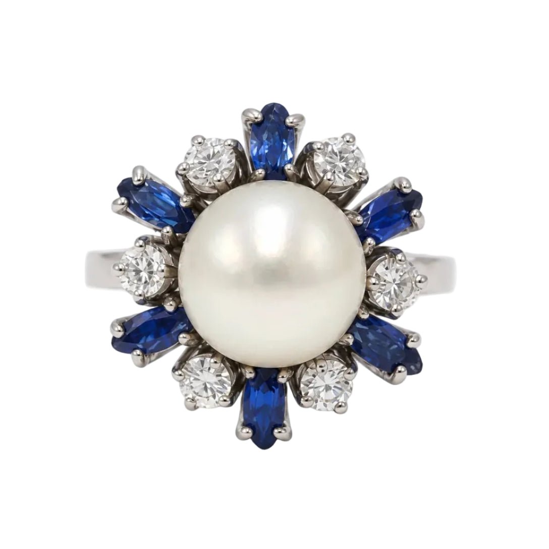 Bague MARGUERITE BUCHERER en or blanc, perle, saphirs et diamants - Castafiore