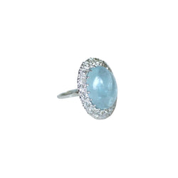 Bague Marguerite Cabochon Aigue Marine et Diamants - Castafiore