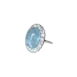 Bague Marguerite Cabochon Aigue Marine et Diamants - Castafiore
