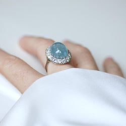 Bague Marguerite Cabochon Aigue Marine et Diamants - Castafiore