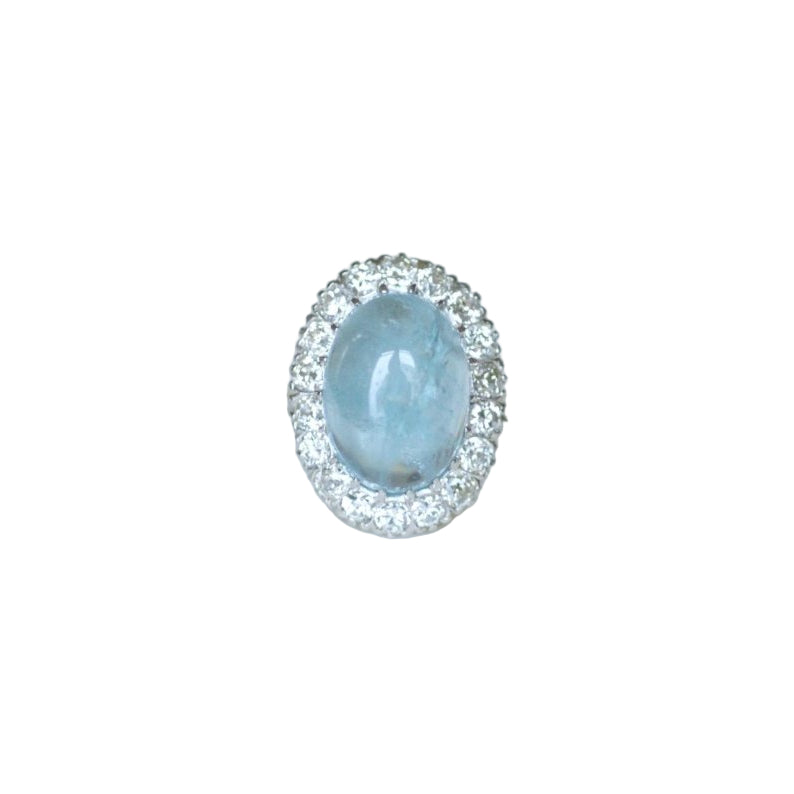 Bague Marguerite Cabochon Aigue Marine et Diamants - Castafiore