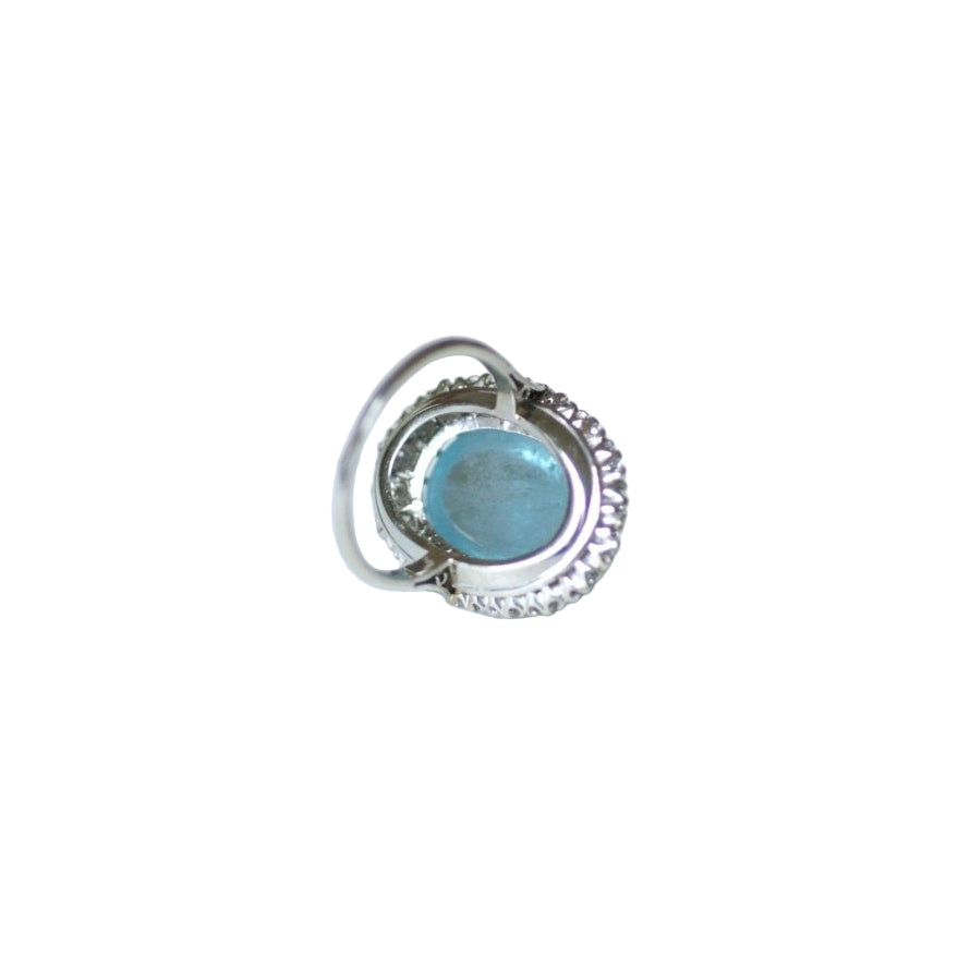 Bague Marguerite Cabochon Aigue Marine et Diamants - Castafiore