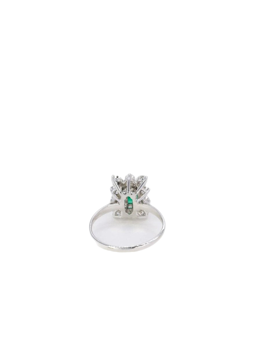 Bague marguerite carrée or blanc émeraude diamants - Castafiore