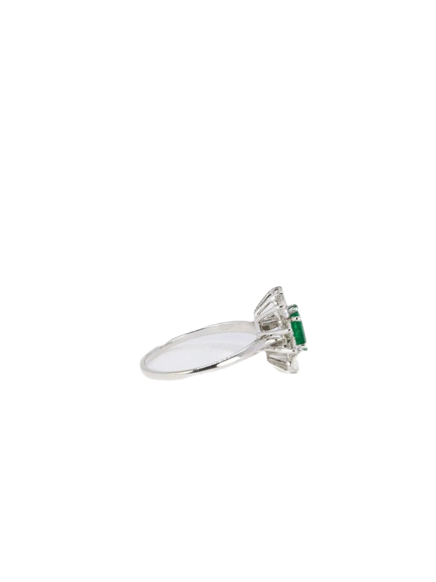 Bague marguerite carrée or blanc émeraude diamants - Castafiore