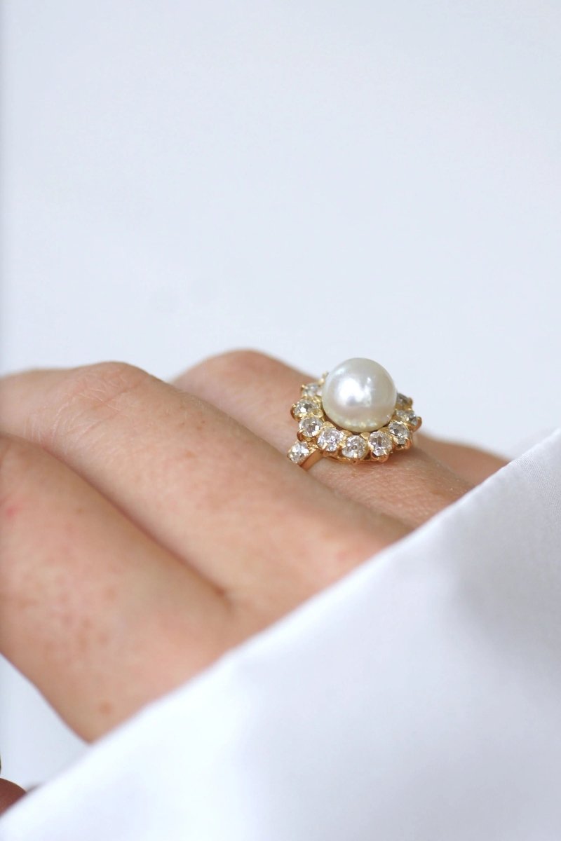 Bague marguerite diamants et perle fine - Castafiore