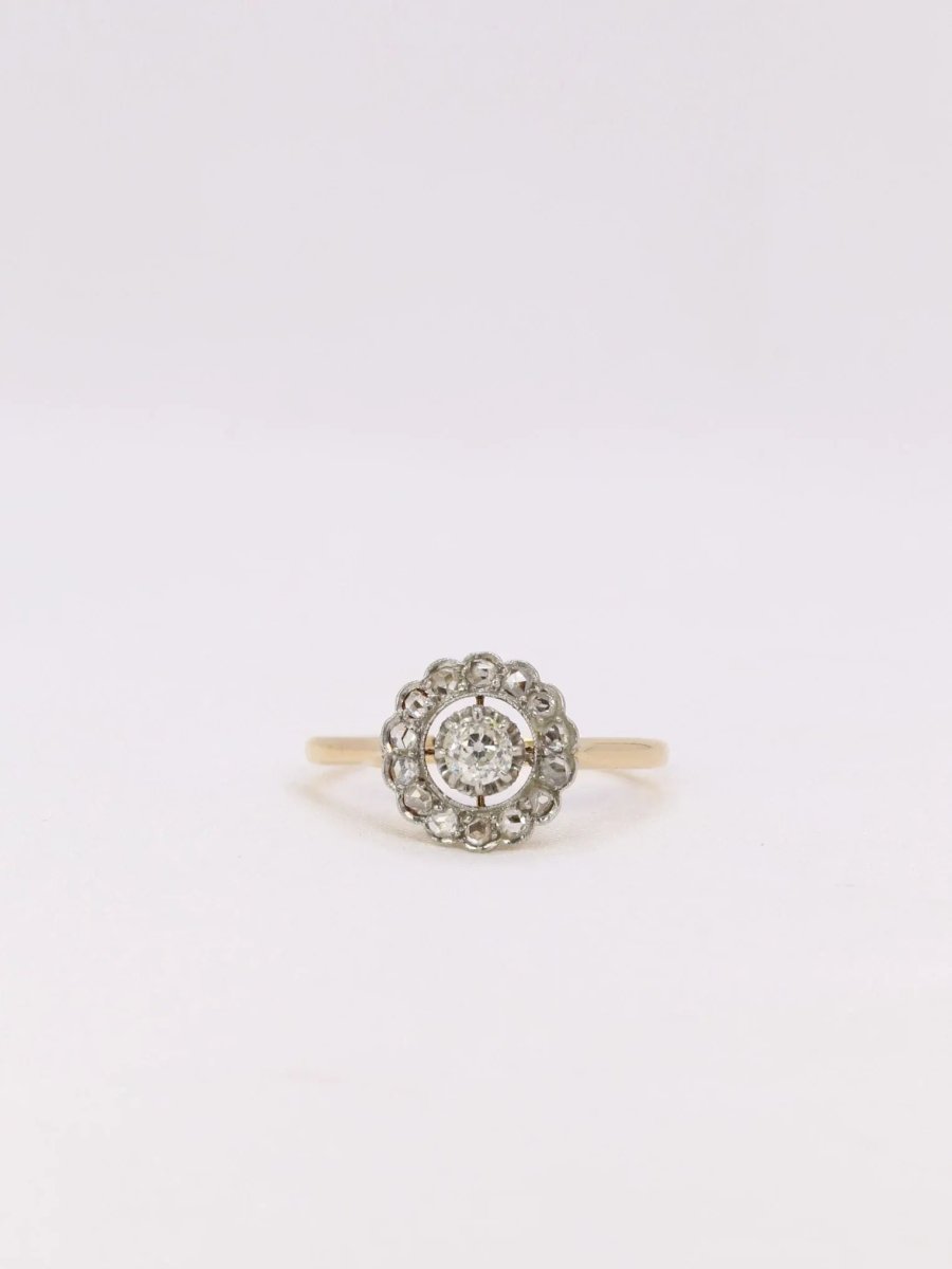 Bague marguerite diamants taille ancienne 0,30 ct - Castafiore