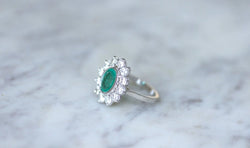 Bague marguerite Emeraude 1.60 Cts et diamants - Castafiore