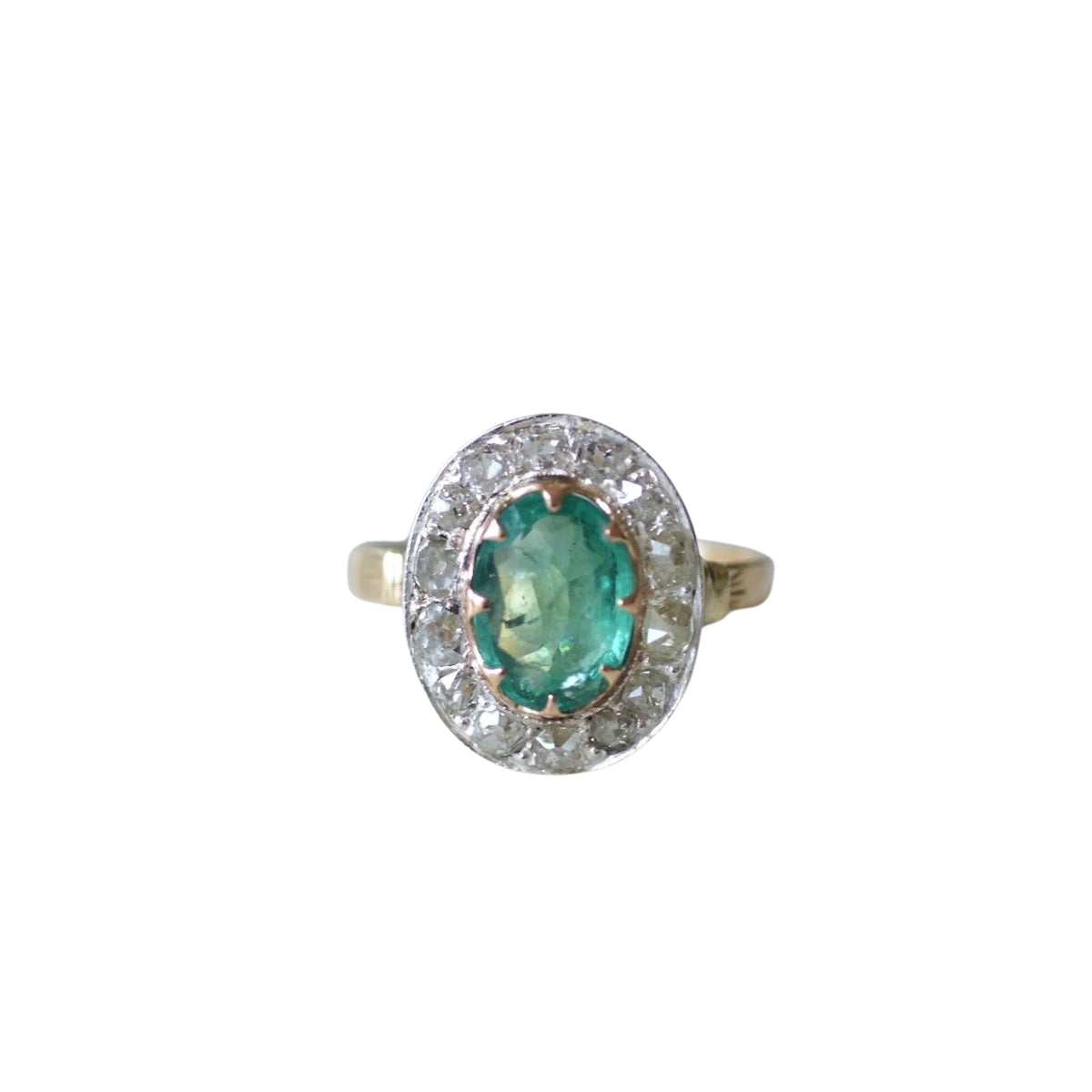 Bague marguerite émeraude entourage diamants - Castafiore