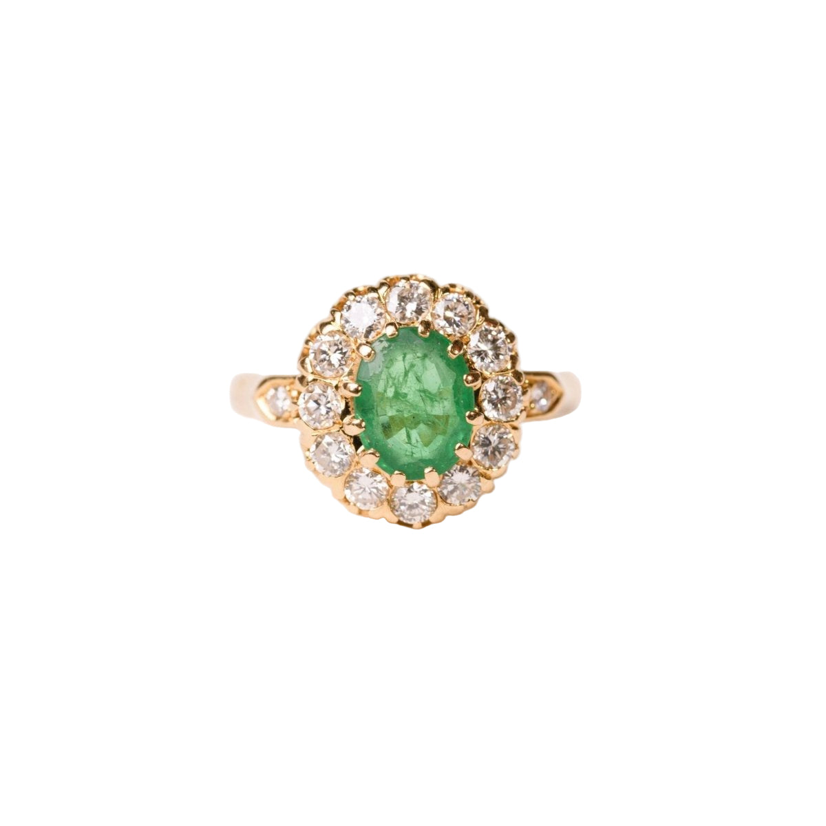 Bague marguerite émeraude et diamants en or jaune - Castafiore