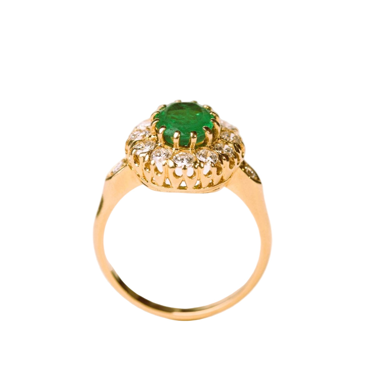 Bague marguerite émeraude et diamants en or jaune - Castafiore