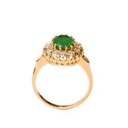 Bague marguerite émeraude et diamants en or jaune - Castafiore