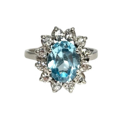 Bague Marguerite en or blanc, aigue-marine, et diamants - Castafiore
