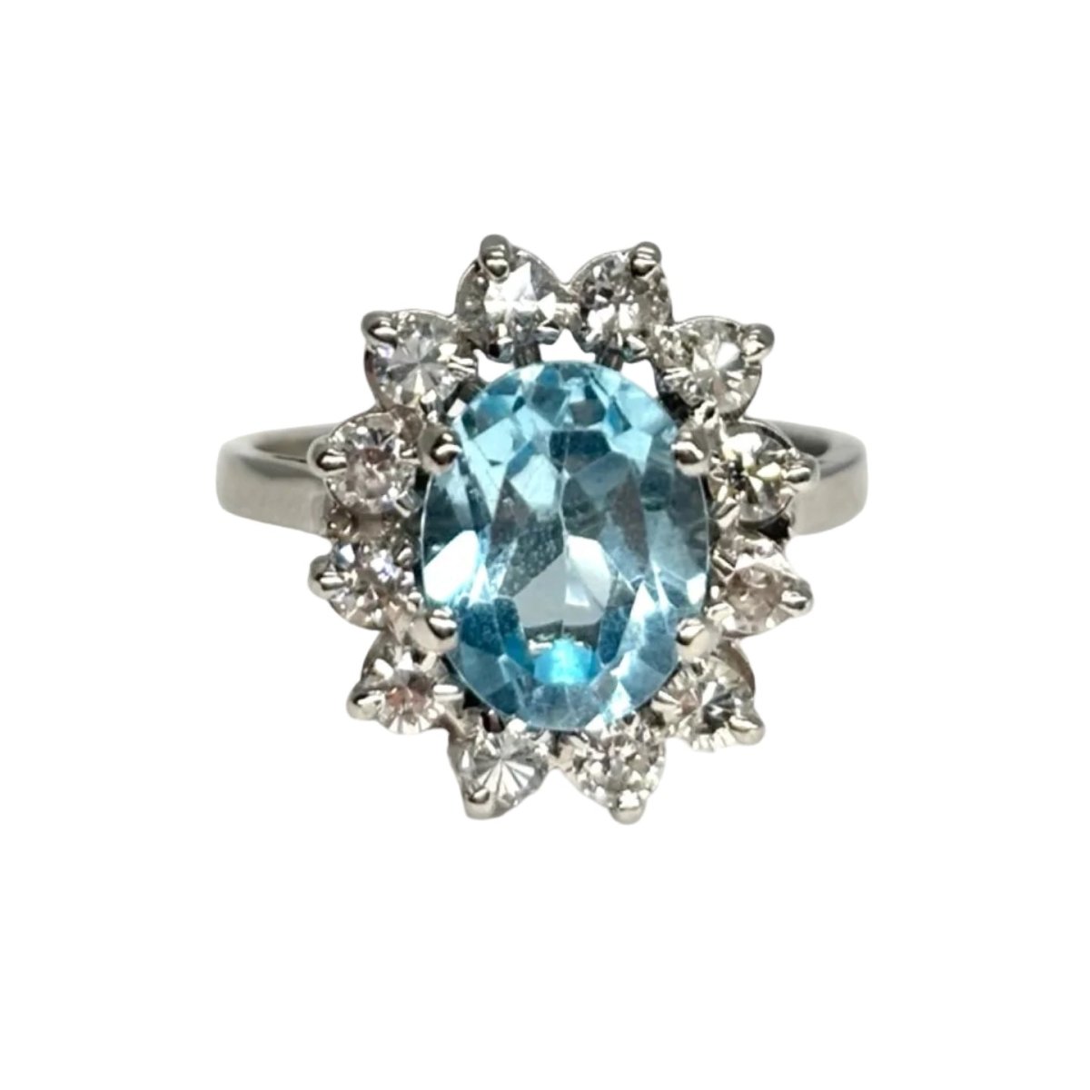 Bague Marguerite en or blanc, aigue-marine, et diamants - Castafiore