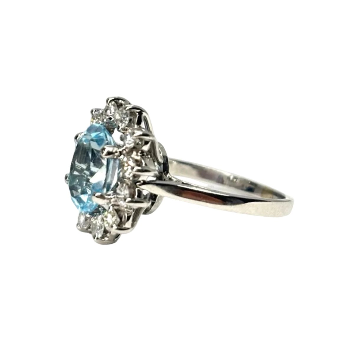 Bague Marguerite en or blanc, aigue-marine, et diamants - Castafiore