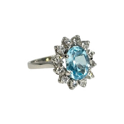 Bague Marguerite en or blanc, aigue-marine, et diamants - Castafiore