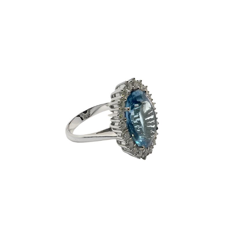 Bague Marguerite en or blanc, diamant et aigue - marine - Castafiore