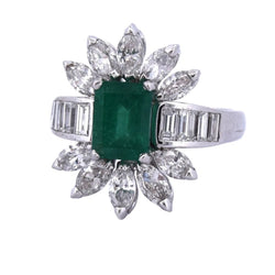 Bague Marguerite en or blanc, émeraude et diamants - Castafiore