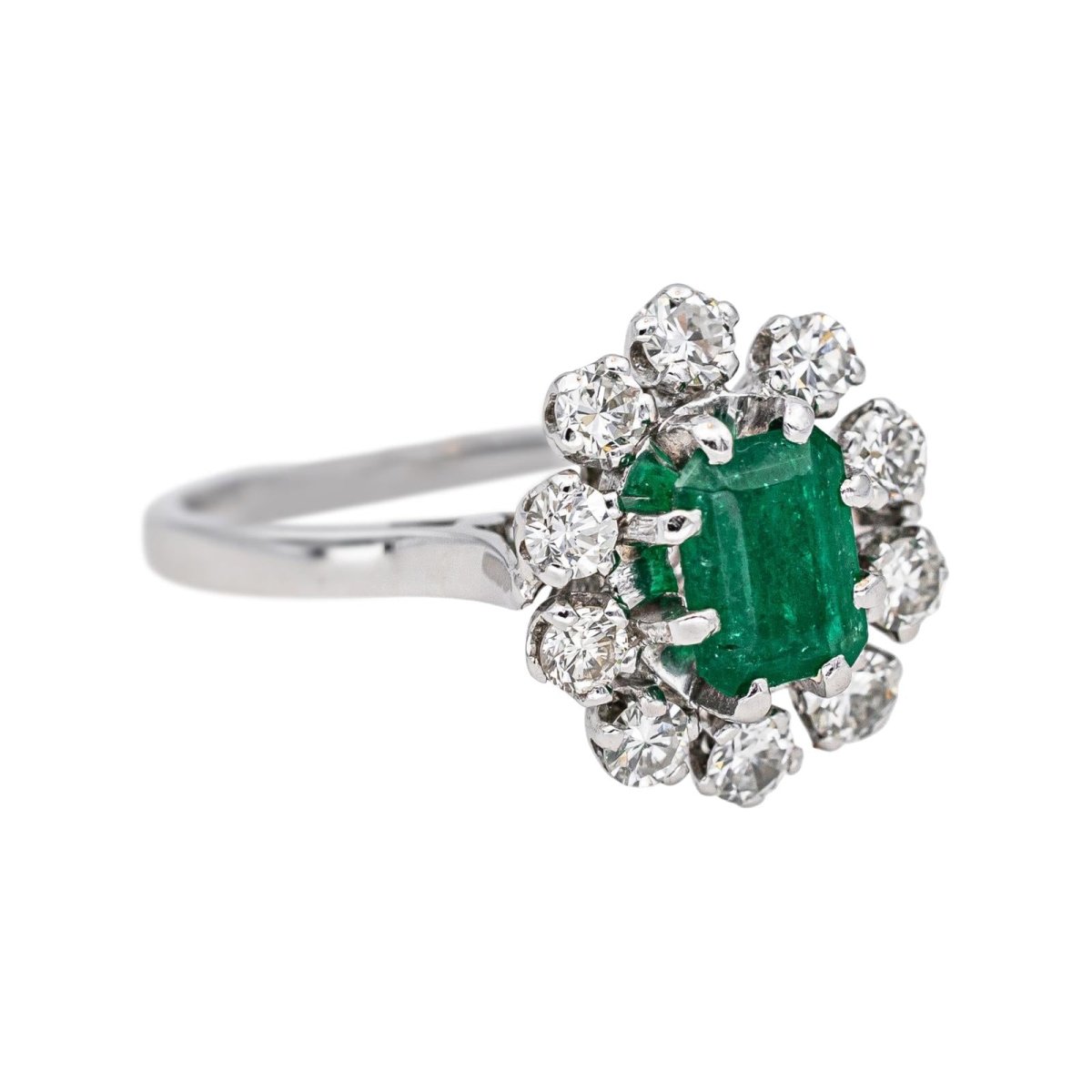 Bague Marguerite en or blanc, émeraude et diamants - Castafiore