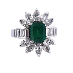 Bague Marguerite en or blanc, émeraude et diamants - Castafiore