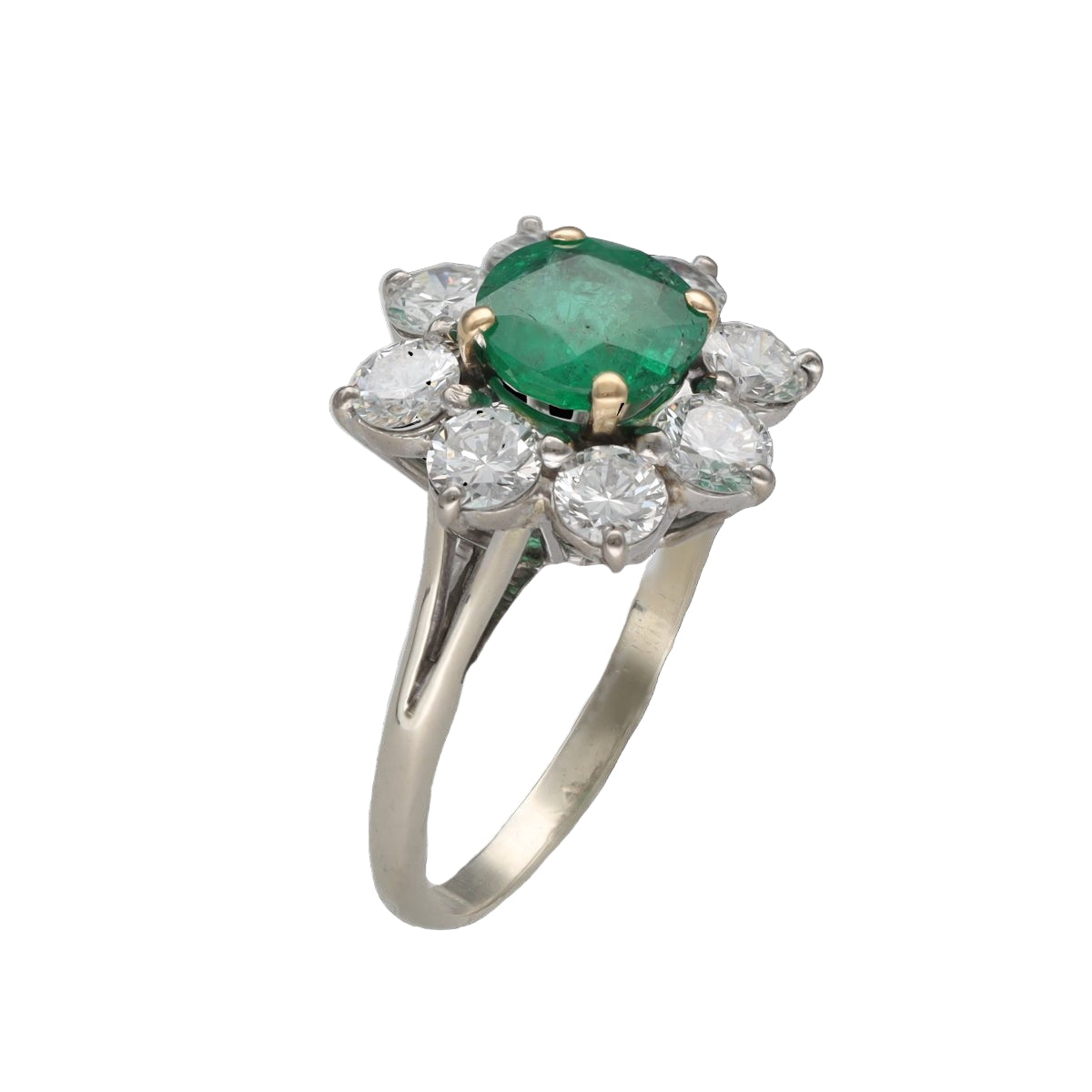 Bague Marguerite en or blanc, émeraude et diamants - Castafiore