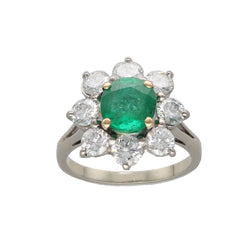 Bague Marguerite en or blanc, émeraude et diamants - Castafiore