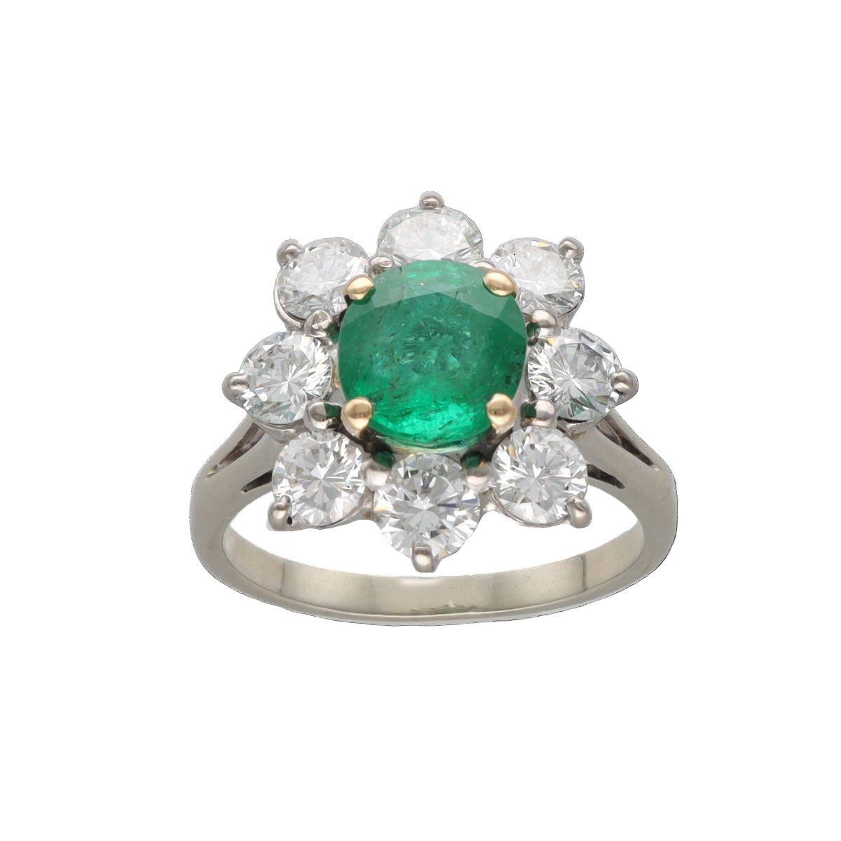 Bague Marguerite en or blanc, émeraude et diamants - Castafiore