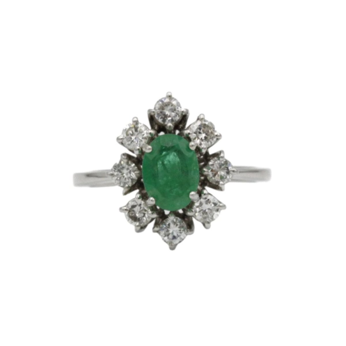 Bague Marguerite en or blanc, émeraude et diamants - Castafiore