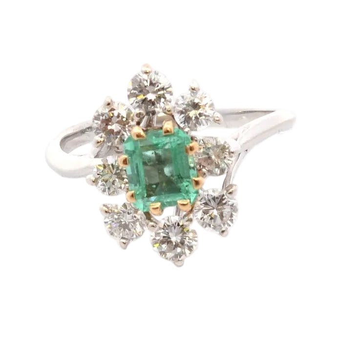 Bague Marguerite en or blanc, émeraude et diamants - Castafiore