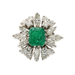 Bague Marguerite en or blanc, émeraude et diamants - Castafiore
