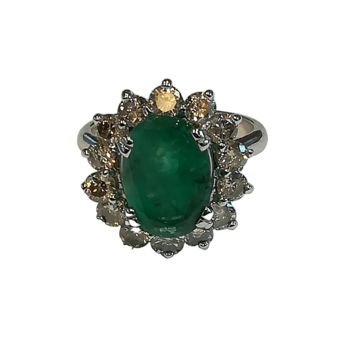 Bague Marguerite en or blanc, émeraude et diamants - Castafiore