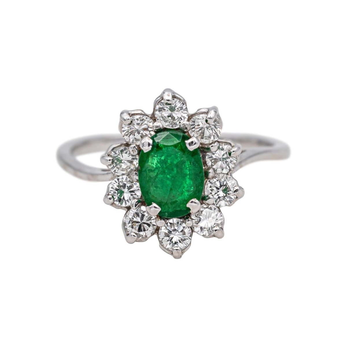 Bague Marguerite en or blanc, émeraude et diamants - Castafiore