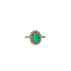 Bague marguerite en or blanc, émeraude et diamants - Castafiore