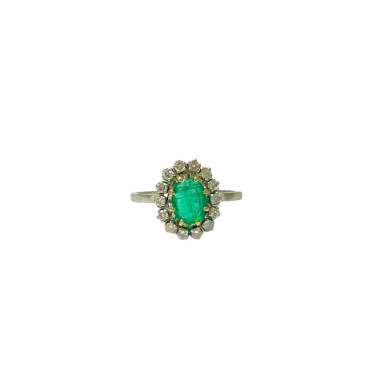 Bague marguerite en or blanc, émeraude et diamants - Castafiore