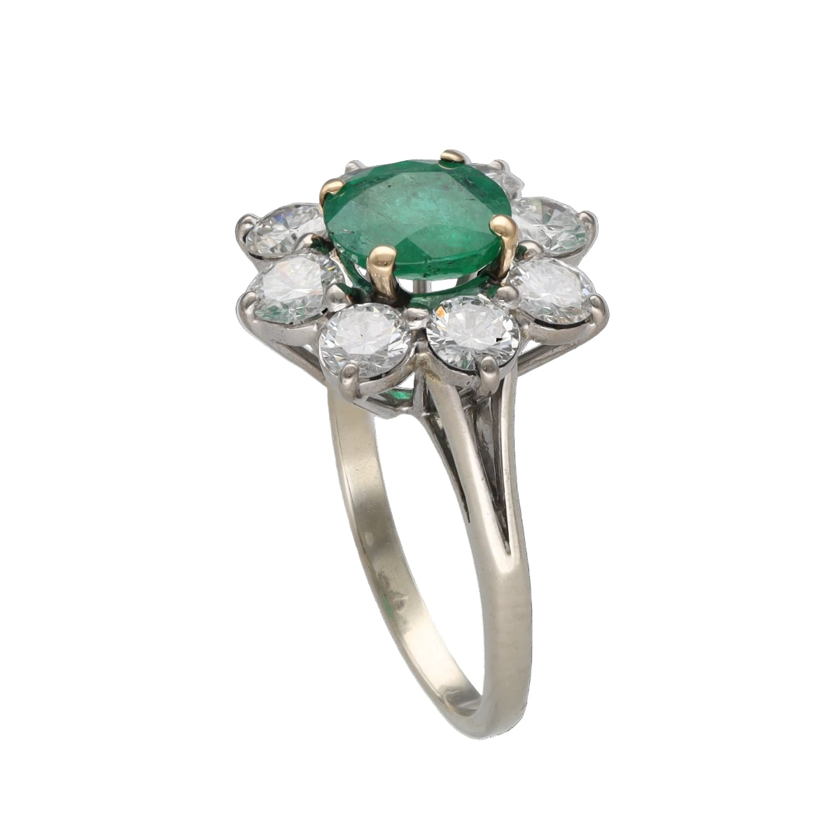 Bague Marguerite en or blanc, émeraude et diamants - Castafiore