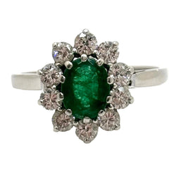 Bague Marguerite en or blanc, émeraude et diamants - Castafiore