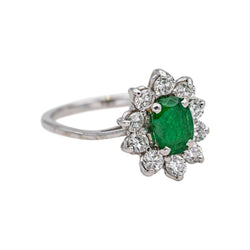 Bague Marguerite en or blanc, émeraude et diamants - Castafiore