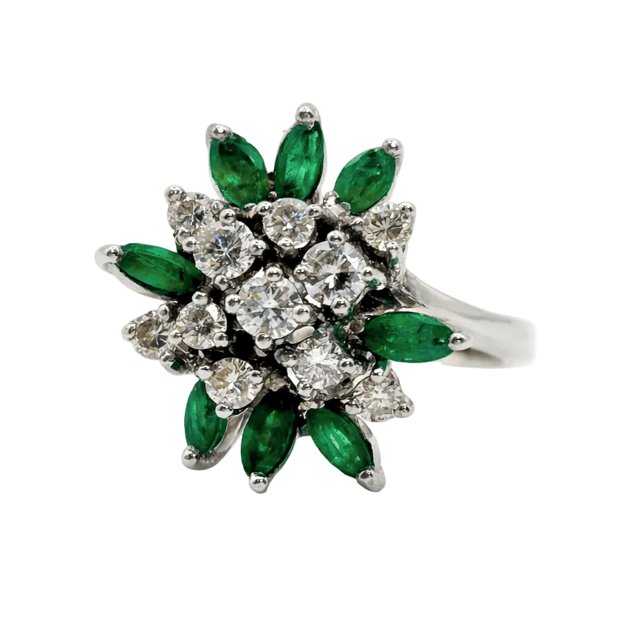 Bague Marguerite en or blanc, émeraudes et diamants - Castafiore