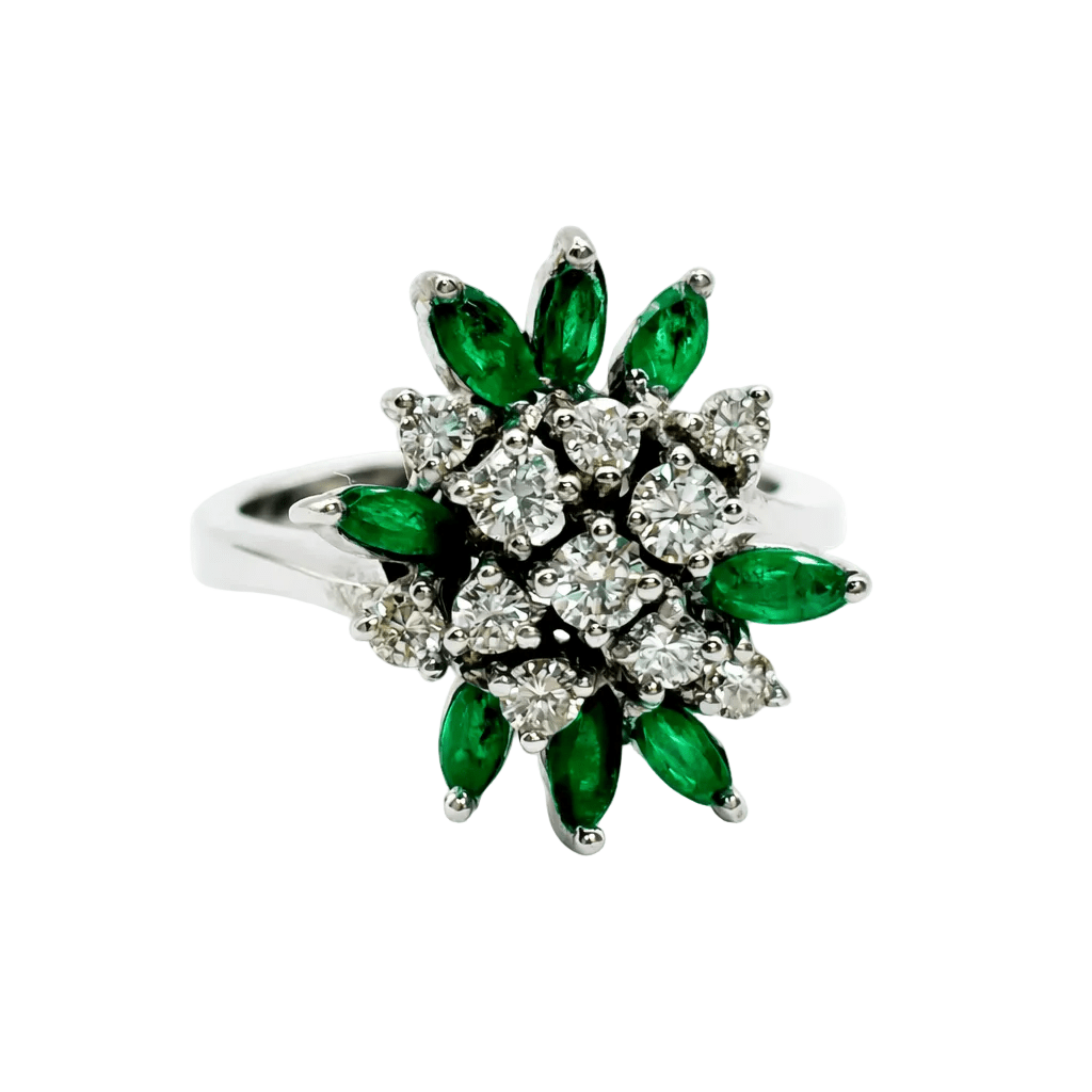 Bague Marguerite en or blanc, émeraudes et diamants - Castafiore